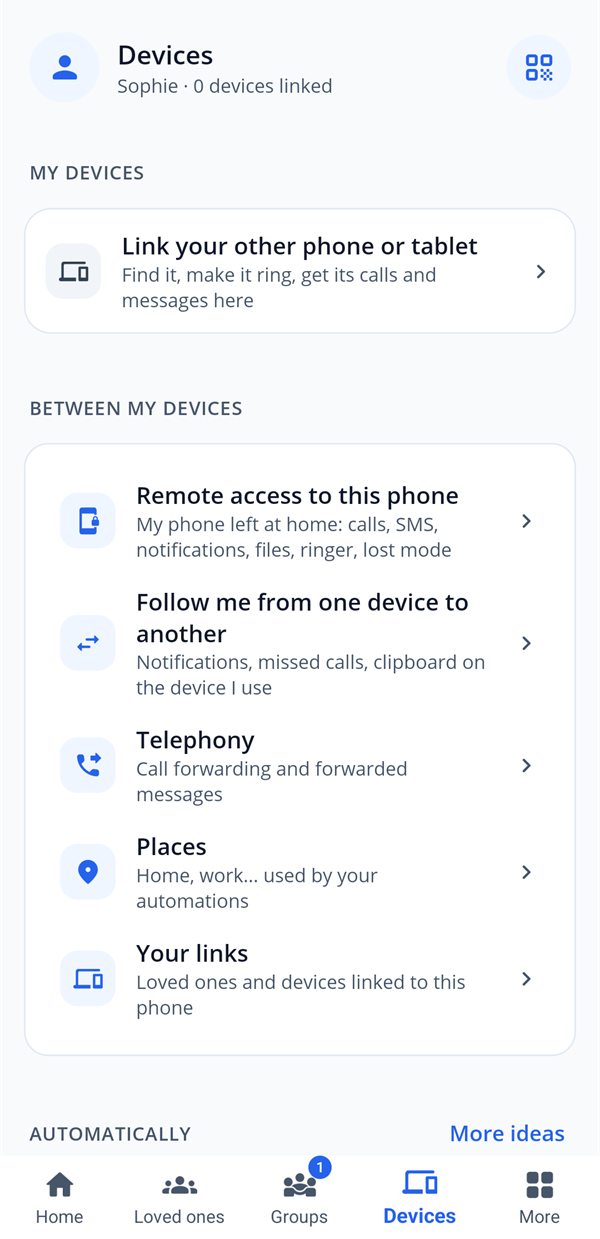 My devices: remote access, follow me from one device to another, calls and SMS