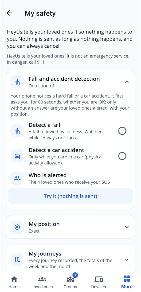 My safety: fall and crash detection, who gets alerted