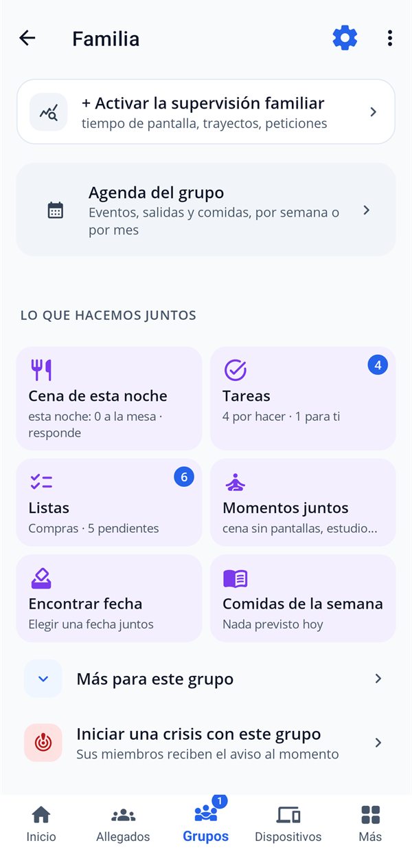 El grupo Familia: fecha, salida, cena, tareas, listas, comidas, trayectos al colegio