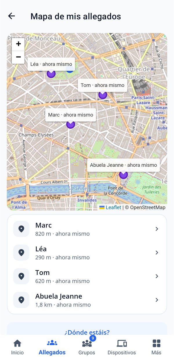 El mapa de los seres queridos: Marc, Léa, Tom y Abuela Jeanne