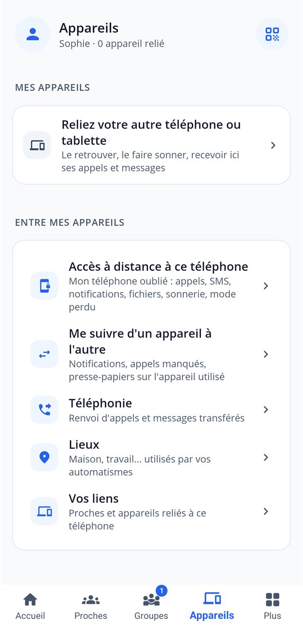 Mes appareils&nbsp;: accès à distance, me suivre d'un appareil à l'autre, téléphonie