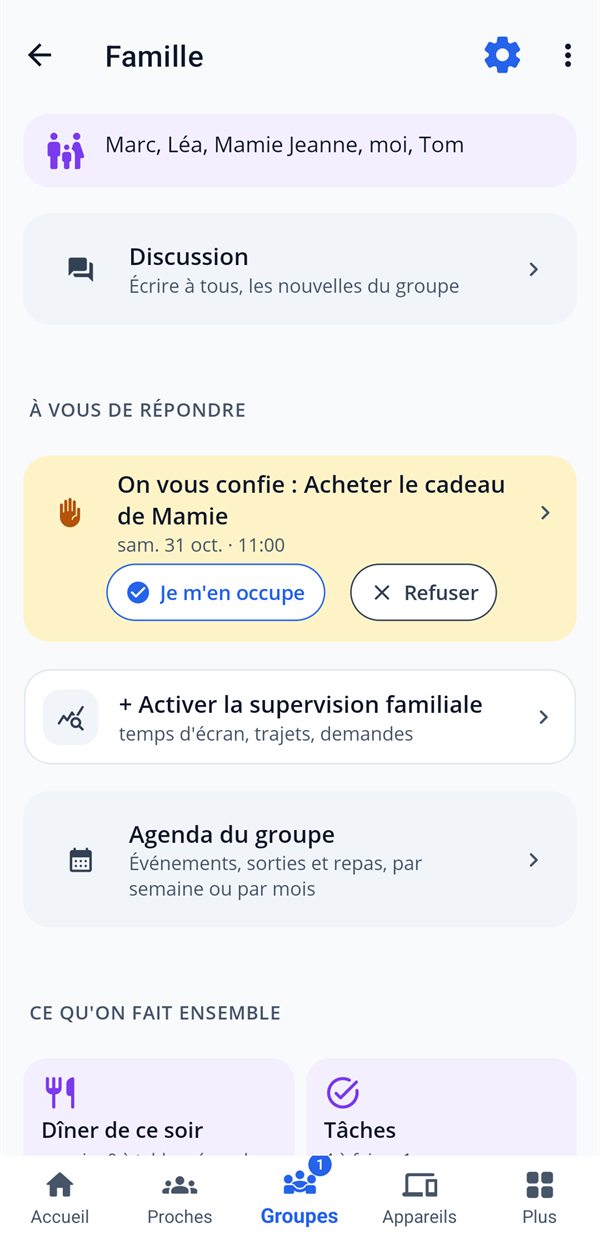 Le groupe Famille&nbsp;: activer la supervision familiale, l'agenda du groupe