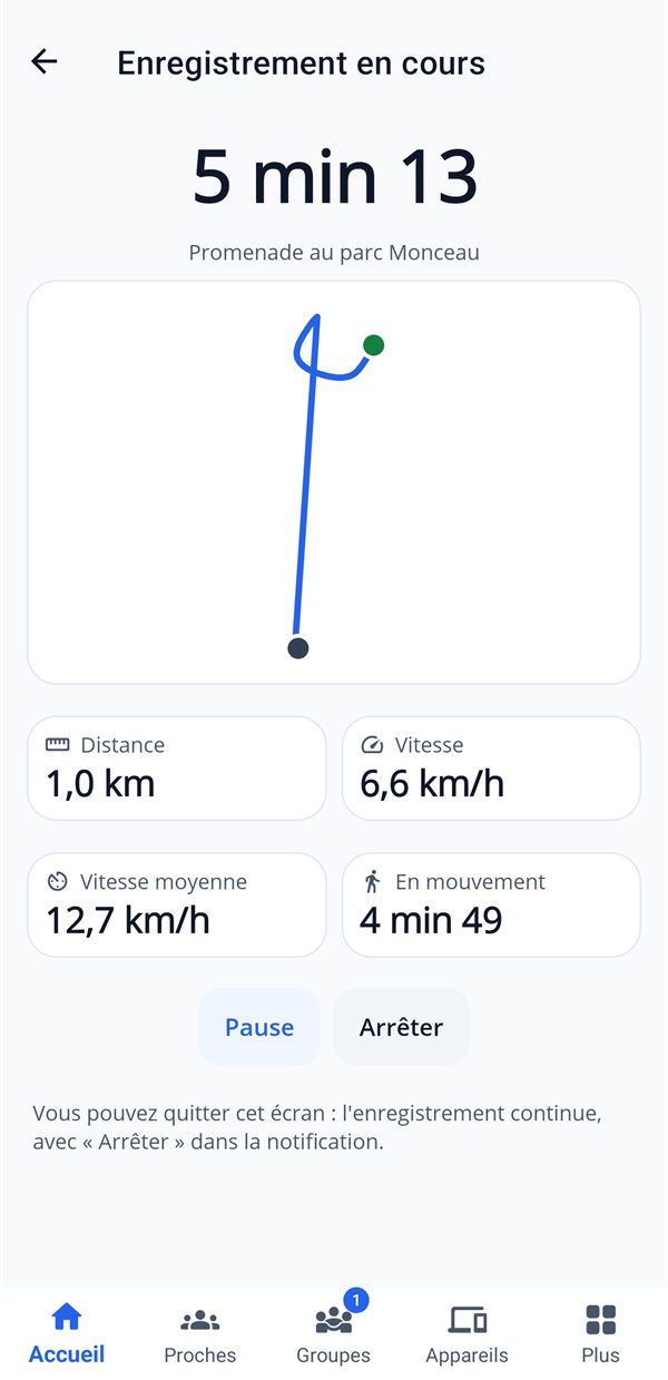 Un trajet en cours d'enregistrement