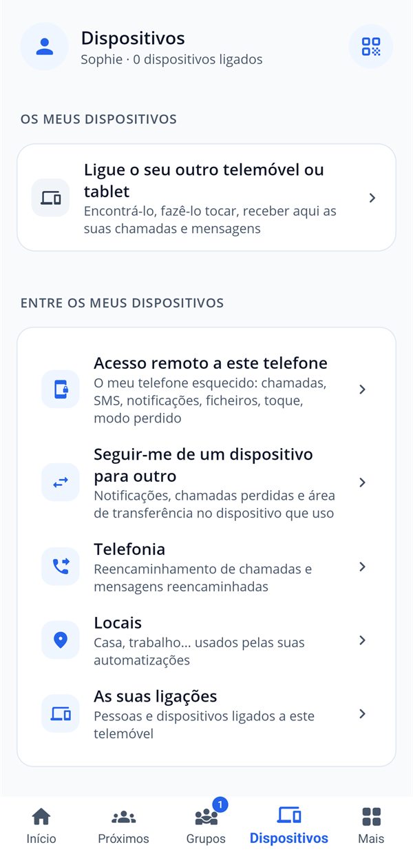 Os meus dispositivos: acesso à distância, seguir-me de um dispositivo para outro, chamadas e SMS